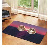 Bright Moon at Sea Tapis de nourriture pour animaux de compagnie Imprimé hippie absorbant antidérapant en cuir PU Tapis d'alimentation pour chiens chats Pet Bowl Set de table