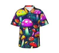 Bright Mushrooms Art Chemise hawaïenne à manches courtes pour homme Chemise tropicale boutonnée pour l'été, les vacances, la plage, Aloha Hawaï, noir, Taille XL