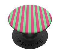 Bright Pink and Green Striped Spring Color Design PopSockets PopGrip Adhésif