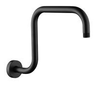 BRIGHT SHOWERS Bras d'extension de pommeau de douche de 33 cm en forme de S avec bride - Long bras d'extension de tuyau de douche en acier inoxydable - Noir mat