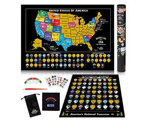Bright Standards Carte des États-Unis à gratter + tous les 63 parcs nationaux américains, 85 monuments américains, kit de carte de voyage, 50 cartes murales d'aventure d'État, journal cadeau pour
