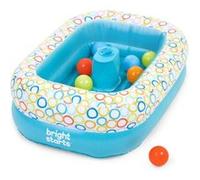 BRIGHT STARTS- Baignoire gonflable avec pompe intégré, 8 balles de jeu et bouche d'évacuation Multicolore (anneaux se chevauchant sur la bordure supérieure)