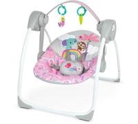 BRIGHT STARTS Balancelle bébé électrique compacte  Animaux, rose, 6 vitesses balancement, 10 chansons, 2 position d'inclinaison
