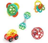 BRIGHT STARTS Coffret cadeau naissance bébé, bapteme, Noel, 0 a 24 mois, 5 jouets O BAll, hochet, voiture, anneau de dentition