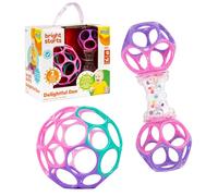 Bright Starts Delightful Duo - Coffret Cadeau Bébé 2 Hochets Oball Faciles à Saisir, Rose, Jouets Naissance et Plus