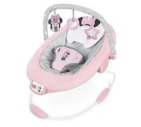Bright Starts Disney Bébé MINNIE MOUSE Transat Bébé Confortable Vibrations Apaisantes - Musique, Barre de Jouets Amovible, 0-6 Mois Jusqu'à 9 kg (Rosy Skies)