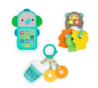 Bright Starts Ensemble Cadeau Morning Commute 3 Pièces - Jouets Nomades Bébé, Téléphone avec Musique, Clés avec 10+ Sons de Voiture, Anneau Café & Donuts, 6 Mois+