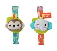 Bright Starts, hochet et jouet de dentition, jouet de poignet sans BPA pour bébé - singe et éléphant, nouveau-né+