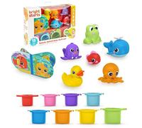 Bright Starts, Jouets pour Le Bain Splash, Splash Baby - Livre imperméable, Canard, Jouets Animaliers et Cubes à empiler, Unisexe, 15pcs, Enfants de 6 Mois et Plus