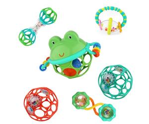 Bright Starts, Little Shakers Gift Set - 6 Hochets et Anneaux de dentition à manipuler facilement sans BPA, Unisexe, Nouveau-nés +
