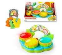 Bright Starts, Safari Sounds - Coffret cadeau bébé 2 pièces, jouets musicaux nomades, tambour & clés de voiture avec sons, thème jungle, dès 3 mois