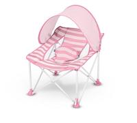 BRIGHT STARS Transat bébé pliable Rose Pop 'N Chill, pare soleil SPF +50 et sac de transport inclus