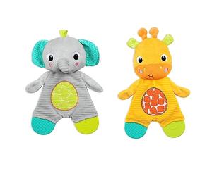 Bright Starts, Snuggle & Teether Jouet de dentition en peluche - Eléphant ou Girafe Assortis (1pc, Style May Vary), Nouveau-né +