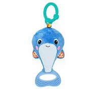 Bright Starts, Whale-a-roo Jouet-Peluche baleine, rubans de couleur et matériaux texturisés, léger et facile à transporter, s'accroche aux poussettes et aux arches de jeu