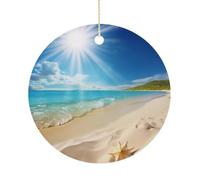 Bright Sunshine Décorations de Noël en céramique 7,6 cm - Décoration ronde double face à suspendre pour maison, fête, hôtel, cadeau pour enseignant, voisin, ami
