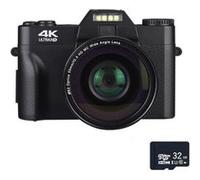 Brightake Appareil photo numérique 4K, caméra vlogging 48 MP, autofocus, anti-shake, écran rabattable à 180 degrés, zoom numérique 16x, 32Go, pour les voyages, photo, noir Noir G