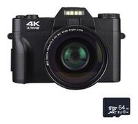 Brightake Appareil photo numérique 4K, caméra vlogging 48 MP, autofocus, anti-shake, écran rabattable à 180 degrés, zoom numérique 16x, 64Go, pour les voyages, photo, rose Noir