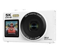 Brightake Appareil photo numérique 5K, 80MP, zoom 18X, double écran, WLAN, caméra Ultra HD, Parfait pour les selfies, le vlogging et la photographie au quotidien, 64 Go, blanc Blanc G