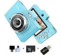 Brightake Appareil photo numérique, avec double caméra, 4800W, 2,8" écran IPS, zoom 8x, 32G, avec flash, appareil photo étudiant, pour étudiants, débutants, bleu Bleu G