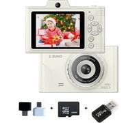 Brightake Appareil photo numérique, avec double caméra, 4800W, 2,8" écran IPS, zoom 8x, 32G, avec flash, appareil photo étudiant, pour étudiants, débutants, blanc Blanc G