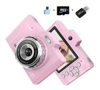 Brightake Appareil photo numérique, avec double caméra, 4800W, 2,8" écran IPS, zoom 8x, 64G, avec flash, appareil photo étudiant, pour étudiants, débutants, rose Rose G