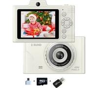 Brightake Appareil photo numérique, avec double caméra, 4800W, 2,8" écran IPS, zoom 8x, 64G, avec flash, appareil photo étudiant, pour étudiants, débutants,blanc Blanc G