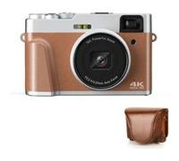 Brightake Appareil photo numérique avec étui en cuir rétro, 4K HD, cadeau pour enfants, étudiants, macrophotographie, jaune-brun jaune-brun G