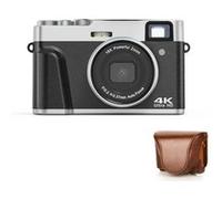 Brightake Appareil photo numérique avec étui en cuir rétro, 4K HD, cadeau pour enfants, étudiants, macrophotographie, noir Noir G