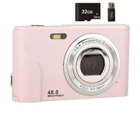 Brightake Appareil photo numérique portable, compact 32 Go, facile à prendre en main, 48 MP, écran HD, objectif zoom, écran IPS, rose Rose