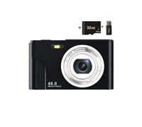 Brightake Appareil photo numérique portable, compact 32 Go, facile à prendre en main, 48 MP, écran HD, objectif zoom, écran IPS, noir