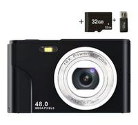 Brightake Appareil photo numérique portable, compact 32 Go, facile à prendre en main, 48 MP, écran HD, objectif zoom, écran IPS, noir Noir G