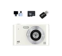 Brightake Caméra CCD, caméra étudiante 1080P, caméra Vlog, zoom 16x, 2.4" , avec carte mémoire 32GB, blanc Blanc