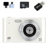 Brightake Caméra CCD, caméra étudiante 1080P, caméra Vlog, zoom 16x, 2.4" , avec carte mémoire 32GB, blanc Blanc