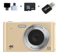 Brightake Caméra CCD, caméra étudiante 1080P, caméra Vlog, zoom 16x, 2.4" , avec carte mémoire 32GB, or Or G