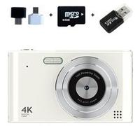 Brightake Caméra CCD, caméra étudiante 1080P, caméra Vlog, zoom 16x, 2.4" , avec carte mémoire 64GB, blanc Blanc G