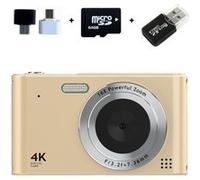 Brightake Caméra CCD, caméra étudiante 1080P, caméra Vlog, zoom 16x, 2.4" , avec carte mémoire 64GB, or Or G