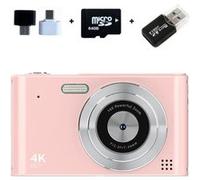 Brightake Caméra CCD, caméra étudiante 1080P, caméra Vlog, zoom 16x, 2.4" , avec carte mémoire 64GB, rose Rose G