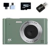 Brightake Caméra CCD, caméra étudiante 1080P, caméra Vlog, zoom 16x, 2.4" , avec carte mémoire 64GB, vert Vert