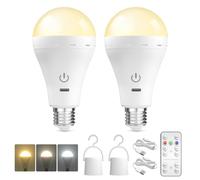 BrightArk Ampoule E27 Rechargeable USB avec Télécommande, Ampoule LED Batterie Rechargeable Dimmable 3 Températures de Couleur avec Fonction de Timing (2 Pack)