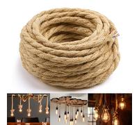 BrightArk Corde Electrique 3 Noyaux,20 M Fil électrique Tissu Cable Electrique Corde 3 x 0,75mm²Rétro Corde de chanvre tressé torsadée Câble pour Accessoires de Lampe à Suspendre
