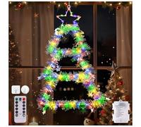 BrightArk Décoration Lumineuse Noël Fenêtre - Arbre de Noël sur Piles 8 Modes avec Télécommande, Blanc Chaud & Multicolore Lumières de Fenêtre Intérieur/Extérieur IP44 pour Vitrine, Salon, Balcon