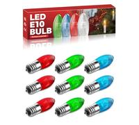BrightArk E10 Jeu D'ampoules Rouges,Bleues Et Vertes pour Guirlandes Lumineuses de Sapin de Noël,Ampoule Bougie Arc-En-Ciel E10 pour Guirlande Lumineuse Intérieure Sapin de Noël,Noël Limited 0.2W,9P