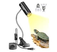 BrightArk Lampe Chauffante Terrarium Tortue Reptiles Chauffante avec 2 Ampoule UVA UVB 50W Lampe Tortue Douille Flexible E27 avec Base Longue 360°Rotation Pour Reptiles, Amphibiens, Tortues, Serpents