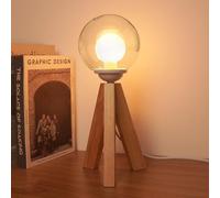 BrightArk Lampe de Chevet en Bois à Dimmable avec Abat-jour en Verre Globe, pour Salon avec Ampoule LED G9 Blanc Chaud 2200K, Lampes de Table pour Chambre à Coucher Veilleuse