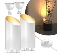 BrightArk Spot Led Uplight 5W Projecteur Solaire Avec Interrupteur de Pied, Lampe de Sol Pour éclairage Indirect, Applique Sol Incluant Lampe Led GU10 Blanc Chaud 3000K, 2 Pièces