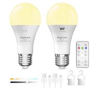 BrightArk USB Ampoule E27 Rechargeable avec Télécommande, Ampoule Batterie Rechargeable LED Dimmable 3 Températures de Couleur avec Fonction de Timing pour Éclairage de Secours (2 Pack)