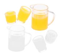 BRIGHTFUFU 2 Ensembles Miniature Milk and Orange Juice Set for Doll House Plastic Mini Pitchers and Cups Bright Pretend Play Toy