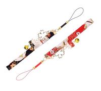 BRIGHTFUFU 2pcs Dragonne pour Téléphone Bell en Céramique Chat, Lanière Pratique en Métal et Lin pour Éviter la Chute, Charme Décoratif et Amulette