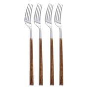 BRIGHTFUFU 4pièces Lot Couverts Acier Inoxydable Ensemble Vaisselle de Table Imitation Bois Poignée Fourchette Couteau Cuillère à Steak et Salade Service Couverts Réutilisables Élégants