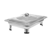 BRIGHTFUFU Assiette Carrée en Acier Inoxydable 4 Pieds, Plateau Alimentaire Buffet Polyvalent, Support de Conservation des Aliments pour Réceptions et Traiteurs, Finition Style Aléatoire
